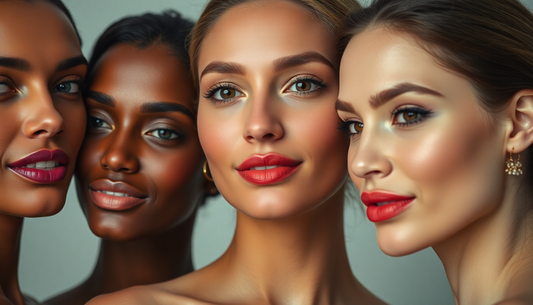 Different lipstick shades for fair, medium, tan, and deep skin tones.