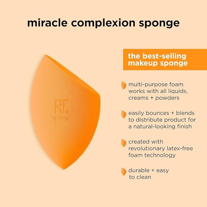 Real Techniques 6 Pack Assorted Makeup Blending Sponges, 3 Miracle Makeup Sponges, For Blending, Baking, And Setting, Use With Foundation & Powder, Dewy or Matte Finish, Cruelty-Free