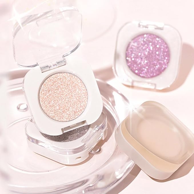2Pcs Glitter Shimmer Sparkle Eyeshadow Palette Makeup For Old Women, Light Brown&Silver Glitter Shimmer Metallic Holographic Multichrome Cream Iridescent Single Monochrome Eye Shadow Makeup