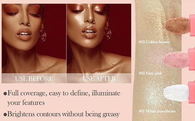 Glitter Powder Highlighter Makeup, Body Brightens the Natural (01#White Moonbeam)
