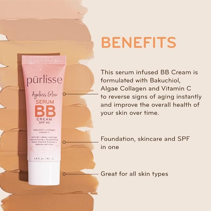 pūrlisse Ageless Glow Serum BB Cream SPF 40 Medium Golden 1.4oz