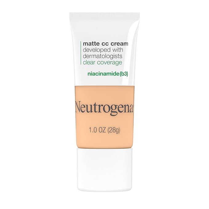 Neutrogena Clear Coverage Flawless Matte CC Cream, Full-Coverage Free, Porcelain, 1 oz