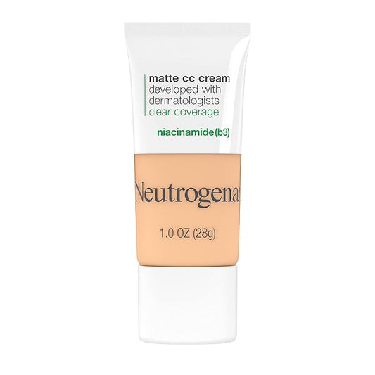 Neutrogena Clear Coverage Flawless Matte CC Cream, Full-Coverage Free, Porcelain, 1 oz