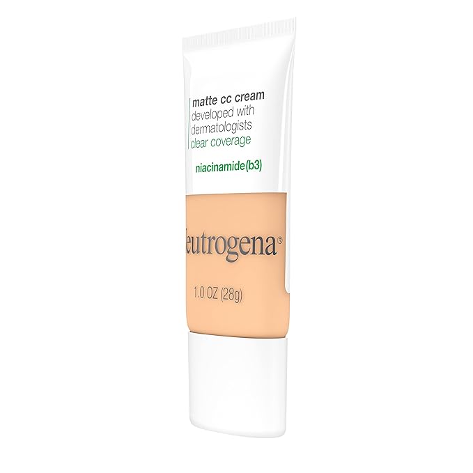 Neutrogena Clear Coverage Flawless Matte CC Cream, Full-Coverage Free, Porcelain, 1 oz