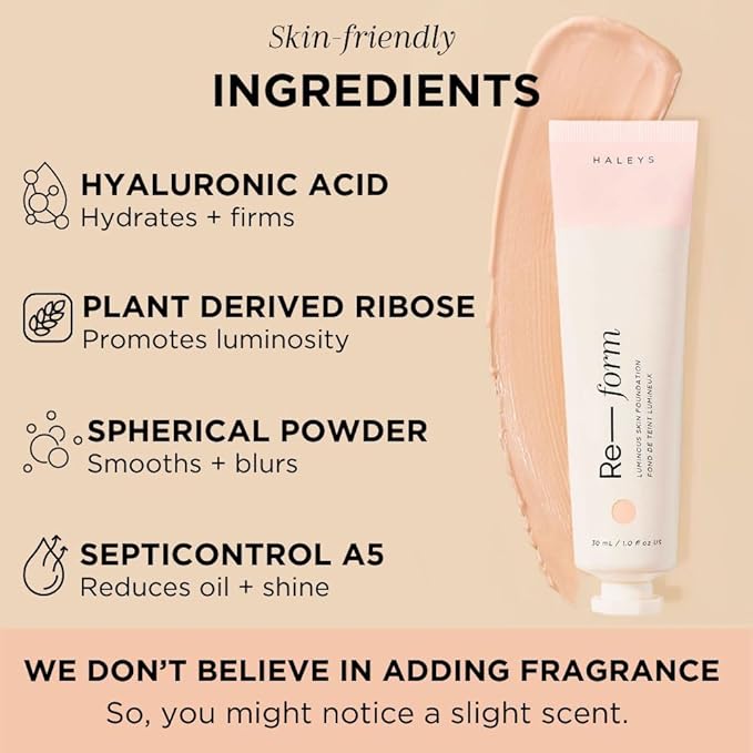 HALEYS Re-form Luminous Skin Foundation, VEGAN + CRUELTY-FREE, types (4.3)