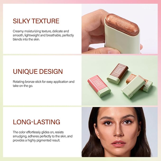 Cream Contour Stick,Versatile Bronzer Facial Contouring Stick,Long Lasting Beach Glow