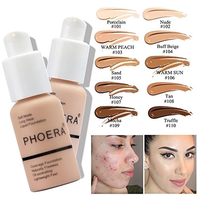 PHOERA Foundation Full Coverage,and Medium Coverage 2024 New Flawless Complexion(101+N01/Porcelain+Porcelain)