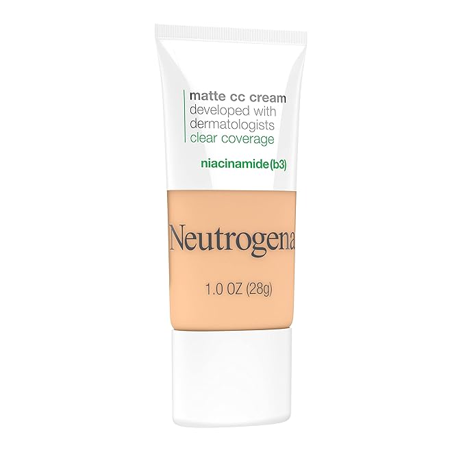 Neutrogena Clear Coverage Flawless Matte CC Cream, Full-Coverage Free, Porcelain, 1 oz
