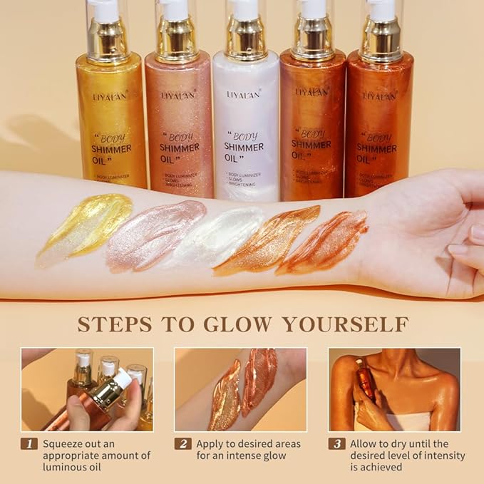 Liyalan Shimmer Body Oil Gold 5 Color Bronze Fl Oz/#02)