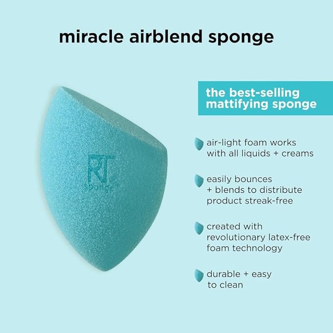 Real Techniques 6 Pack Assorted Makeup Blending Sponges, 3 Miracle Makeup Sponges, For Blending, Baking, And Setting, Use With Foundation & Powder, Dewy or Matte Finish, Cruelty-Free