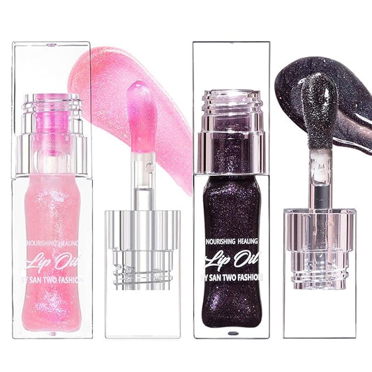 2PCS Color Changing Lip Oil Lip Care,2024 New Magic Black Color Changing Lip Oil and Magic Color Changing Lip Oil PH,Moisturizing Lip Glow Oil Plumping Glimmer Glow Lipstick Non-sticky