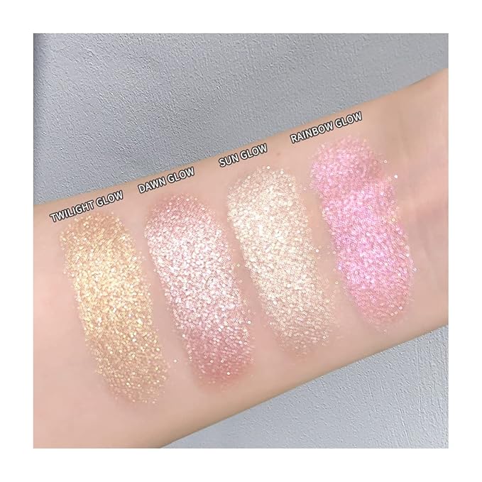 ELESSY Highlighter Makeup Palette Glitter Pink Highlighter Palette Tones-DAWN GLOW