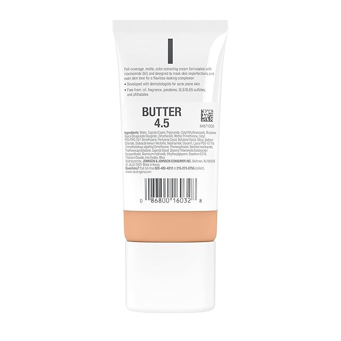 Neutrogena Clear Coverage Flawless Matte CC Cream, Full-Coverage Free, Butter, 1 oz