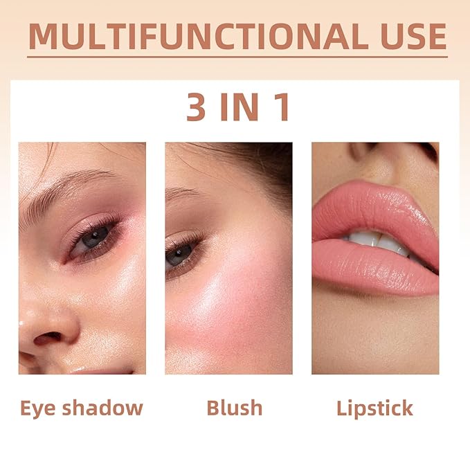Cream Blush Stick for Cheeks, Multi-Use Makeup Blush Brush-Shy Pink