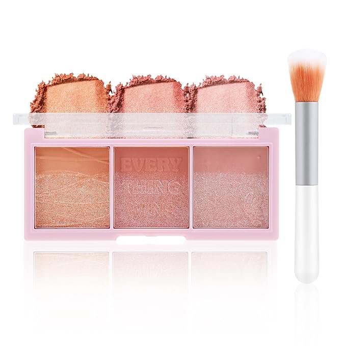 3 Colors Blush Palette,Blush Powder for Cheeks Makeup,Glitter