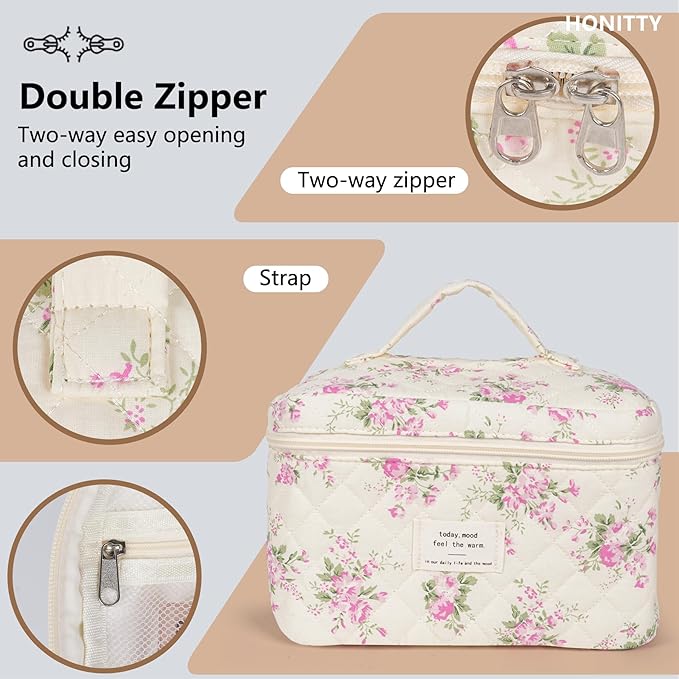 Makeup bag, quilted makeup bag,large