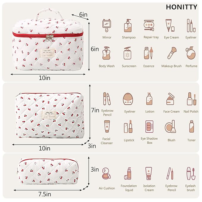 Makeup bag, quilted makeup bag,large