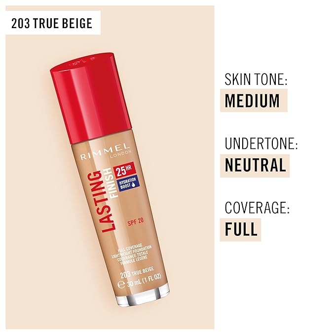 Rimmel London Lasting Finish 25HR - 203 True Coverage, Waterproof, 1oz