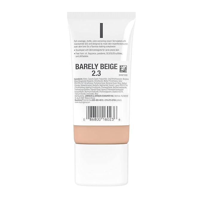 Neutrogena Clear Coverage Flawless Matte CC Cream, Full-Coverage Barley Beige, 1 oz