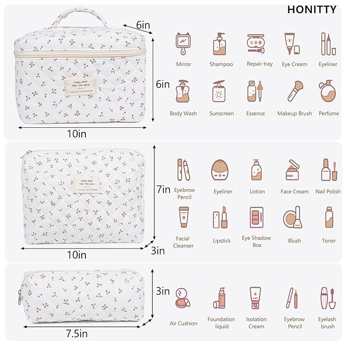 Makeup bag, quilted makeup bag,large