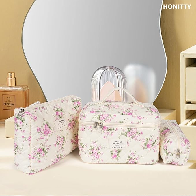 Makeup bag, quilted makeup bag,large
