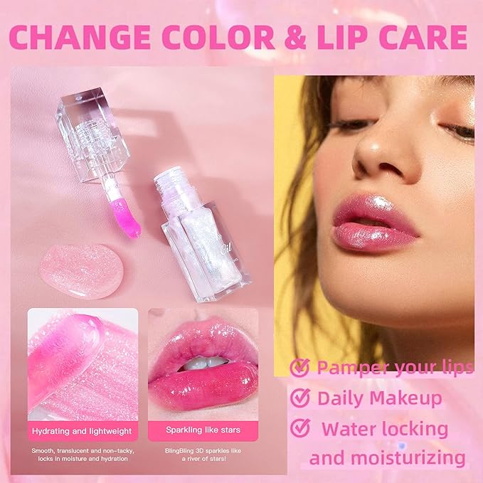 3 Colors Bossup Color Changing Lip Oil,Magic Color Lip