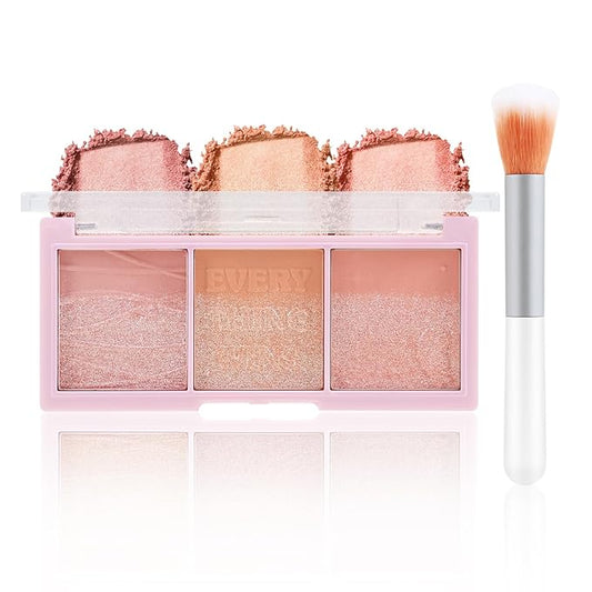 3 Colors Blush Palette,Blush Powder for Cheeks Makeup,Glitter