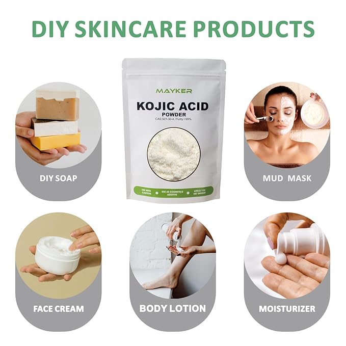 MAYKER Pure Kojic Acid Powder (60gram), Skin Whitening Soaps, Creams 2.1oz