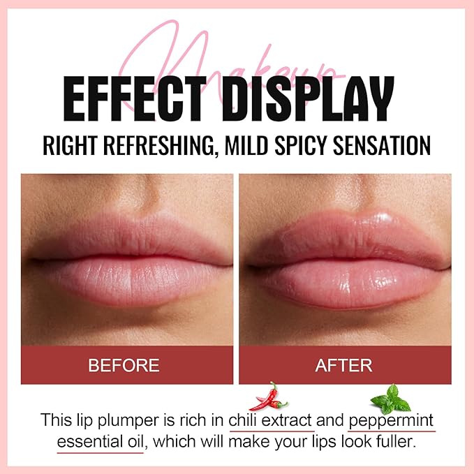 Erinde Lip Plumper Gloss, Natural Spicy Lip Plumping Booster, Ultra-Hydrating & Nourishing Plump Lip Plumper, Glossy Finish Fuller Lip Plumping Oil for Women Girls, 01#