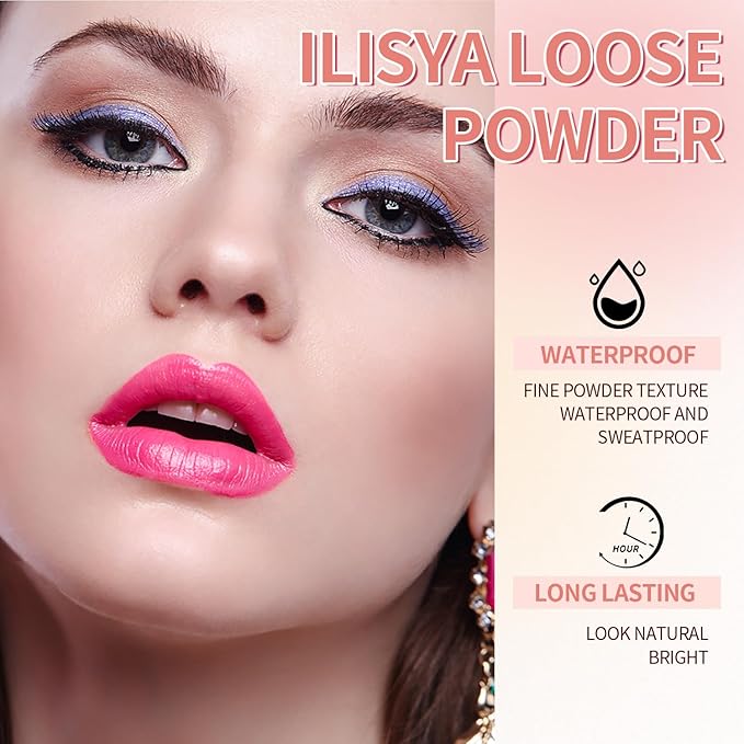 Setting Powder Lightweight Loose Powder Finishing Powder Long-Lasting (Soft Pink/Shimmering) 0.28 Oz