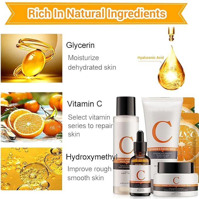 Vitamin C Skin Care Sets, 6Pcs Hydrating