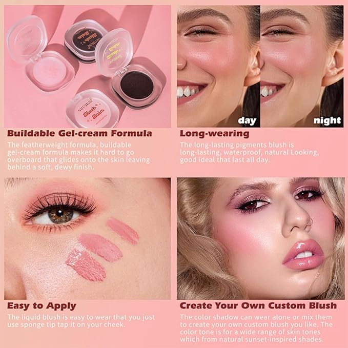 Color Changing Blush,3-in-1 Warm Change Blush,Pink Cream Blush,Transparent Skin Tone(01+02)