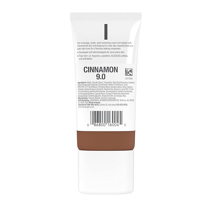 Neutrogena Clear Coverage Flawless Matte CC Cream, Full-Coverage Free, Cinnamon, 1 oz