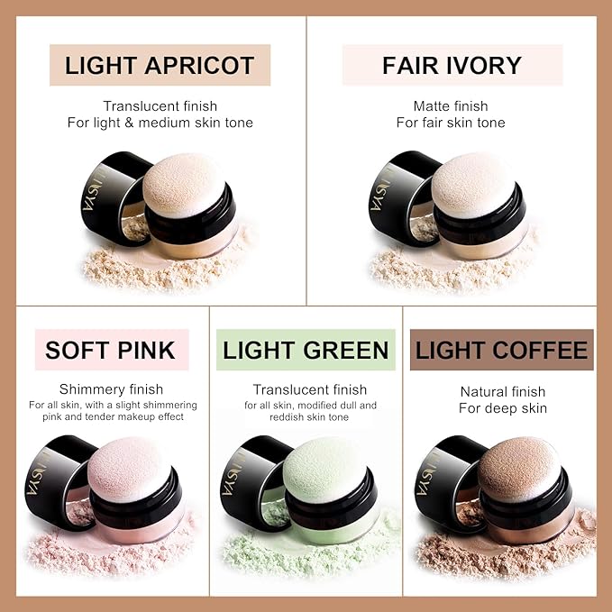 Setting Powder Lightweight Loose Powder Finishing Powder Long-Lasting (Light Green/Translucent) 0.28 Oz