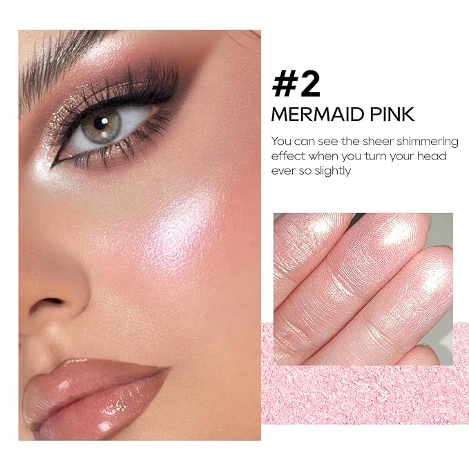Baked Pink Highlighter Powder Palette, Makeup Highlighter Powder Mermaid Pink