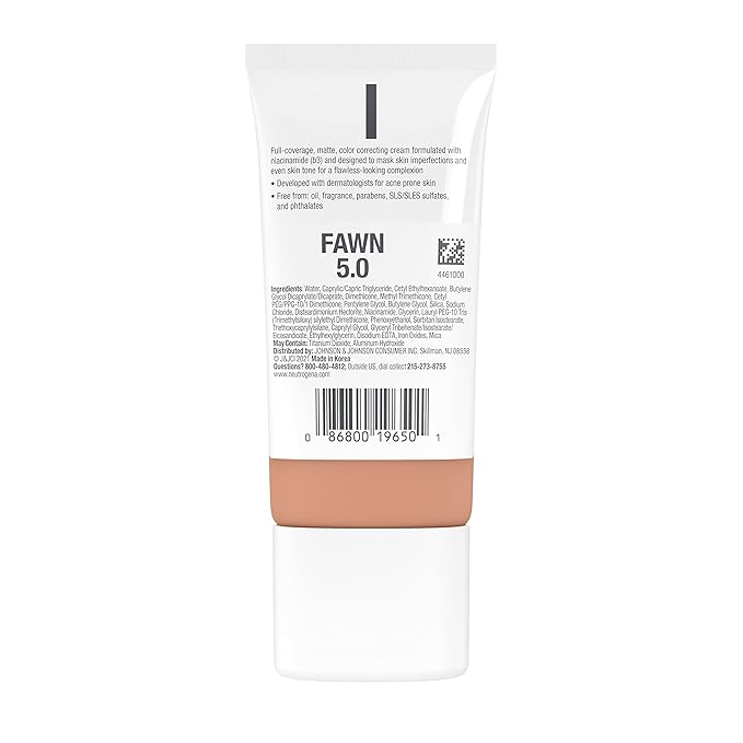 Neutrogena Clear Coverage Flawless Matte CC Cream, Full-Coverage Free, Fawn, 1 oz