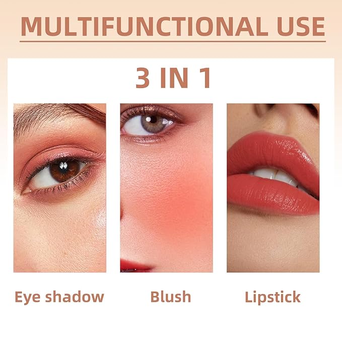 Cream Blush Stick for Cheeks, Multi-Use Makeup Blush Brush-Orange Coral