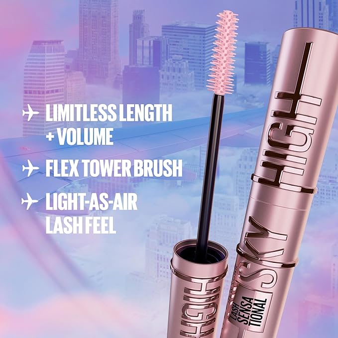 Maybelline Lash Sensational Sky High Washable Mascara, Volumizing, Lengthening, Defining, Curling, Multiplying, Buildable Mascara Make Up Formula, Blue Mist, 1 Count