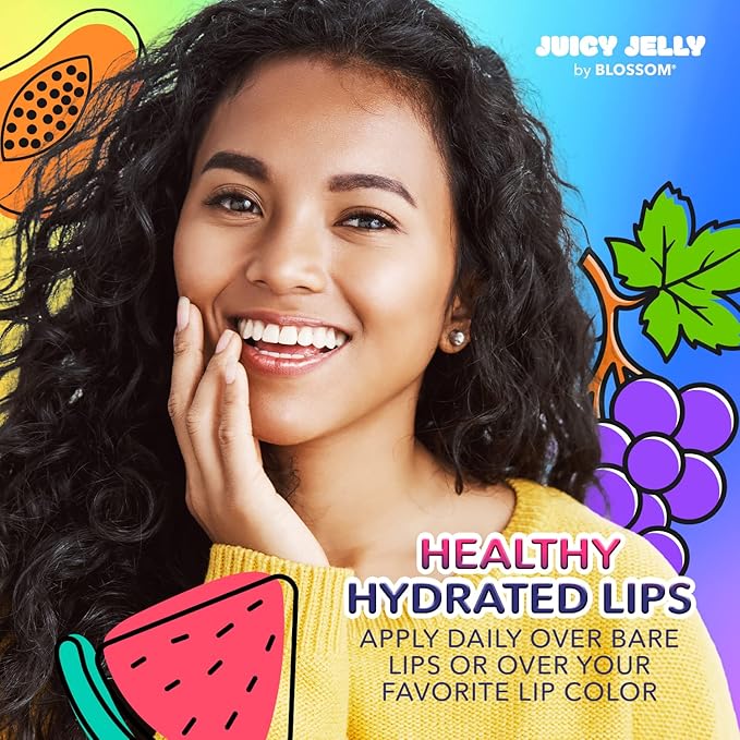 Blossom Juicy Jelly Moisturizing Lip Care Fruit Flavored Nourishing Lip Oil with Doe Foot Wand Applicator, 0.45fl oz, 5 Pack Bundle