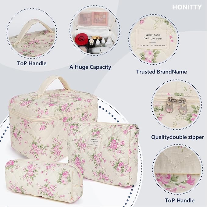 Makeup bag, quilted makeup bag,large