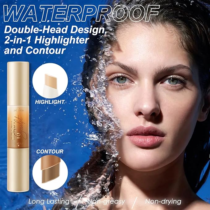FOCALLURE 2 in 1 Cream Bronzer and Highlighter up Pen,TAN