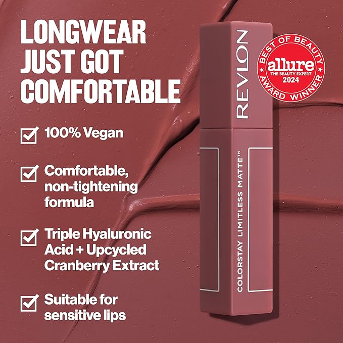 Revlon ColorStay Limitless Matte Liquid Lipstick, Vegan Formula, No-Budge, Longwear Lip Color, Long Lasting, Lightweight/Comfortable, Waterproof, 011 Fire Off, 0.17 fl oz