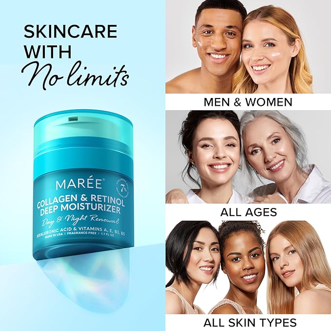 MAREE Face Moisturizer Collagen Cream for Face Gift Set 2 Pack - Hyaluronic Acid & Retinol - Anti-Aging Wrinkle Creams - Crema Para La Cara