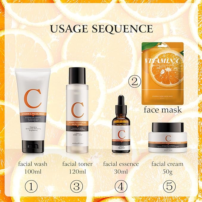 Vitamin C Skin Care Sets, 6Pcs Hydrating