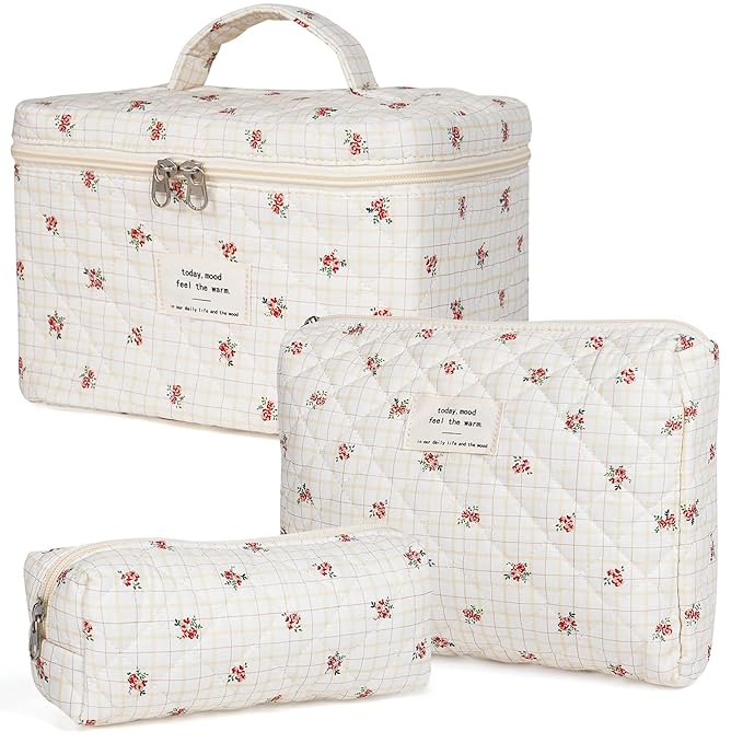 Makeup bag, quilted makeup bag,large