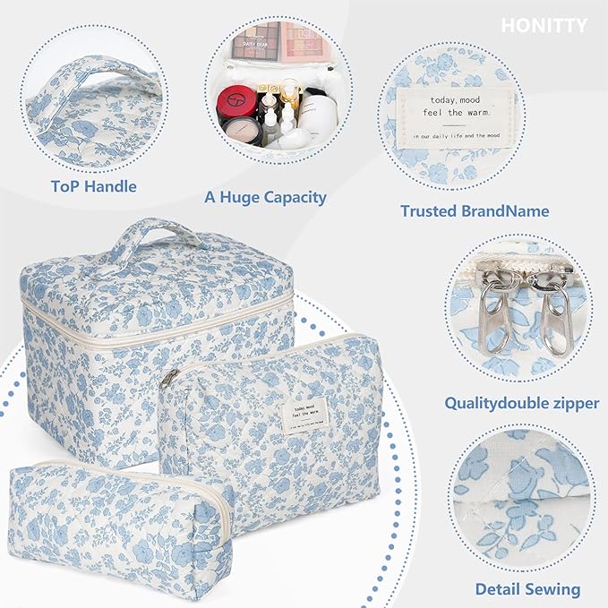 Makeup bag, quilted makeup bag,large