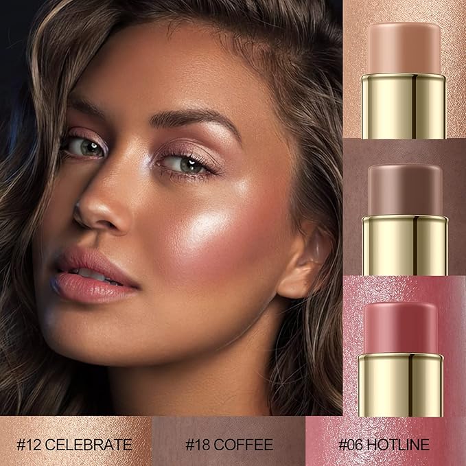 3 Pcs MEDIUM-DEEP Contour Stick Set,Cream Blush & All Skin