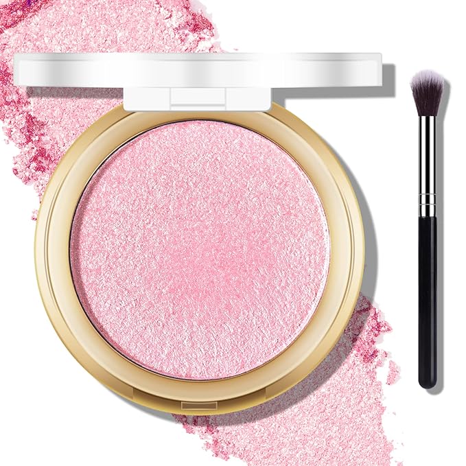 Baked Pink Highlighter Powder Palette, Makeup Highlighter Powder Mermaid Pink