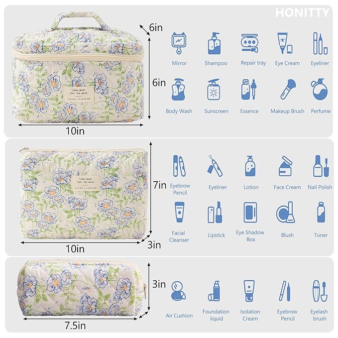 Makeup bag, quilted makeup bag,large