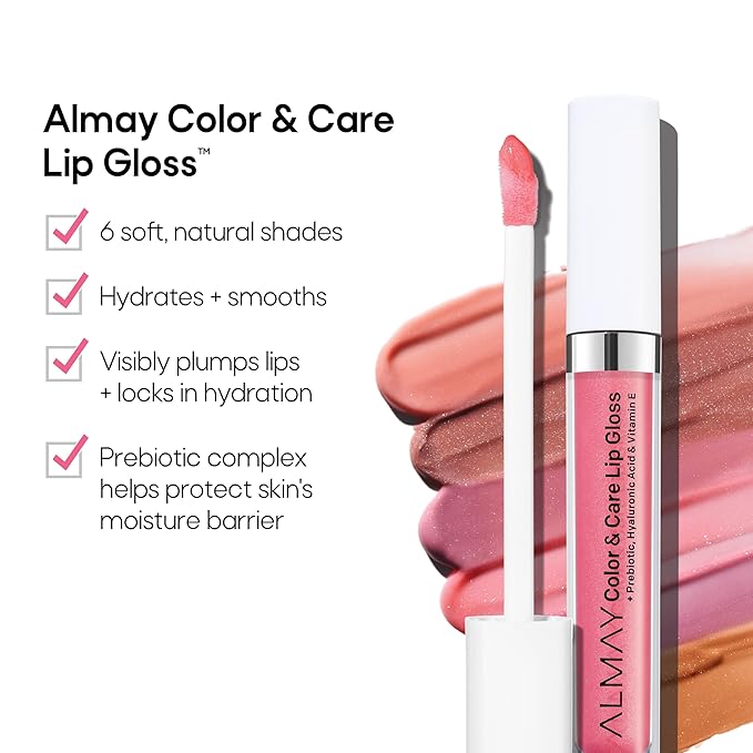 Almay Color & Care Hydrating Lip Gloss, Soft Natural Hues, Prebiotic Complex, Hyaluronic Filling-Sphere Technology, 400 Peachy Sky, 0.1 Fl Oz